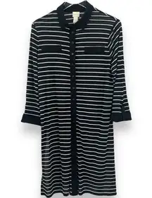 Chico's  Striped Super Tunic Black & White Stripe Duster 3/4 Sleeves Size Large