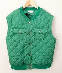 ODDY | Kelly Green Puffer Vest Oversized Full Zip Warm Winter Outerwear | XL