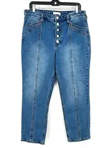 Cleo + Wolf Size 30W x 27L Button Fly Jean Blue Cotton High Rise Straight Casual