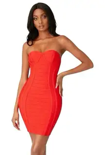 The Sang Red Mini Dress Size S Strapless Tube Corset Bustier Bandage Stretch
