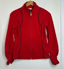 Ariat Zip Up Fleece Jacket Red Women’s Size Small Ruched Sleeves Unlined