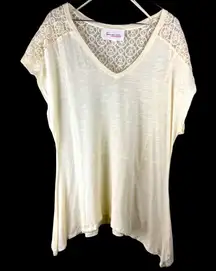 Two by Vince Camuto Tribal Beat Lace Inset Shark Bite‎ Hem Shirt Top Chalk Sz XL