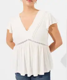 NWT - V-Neck Lace Inset Babydoll Top.