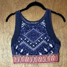 nanette lepore (S) sports bra crop top/long line, key hole, paisley navy…