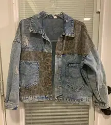 Leopard Print Denim Jacket. Ladies Sz small jean jacket
