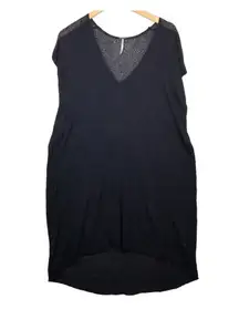 Free People Black V-Neck Sheer Oversized High-Low Dress Swimsuit Cover Up Size S