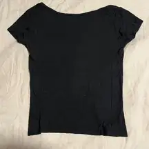Black Ribbed T-Shirt Scoop Neck cap sleeve Drape Good Condition