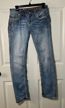 Rock Revival Women Jeans Sherry Easy Straight Size 27 Embellished Pockets