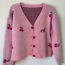 Romwe  Cherry Print Button-Front Long Sleeve Cropped Cardigan Sweater