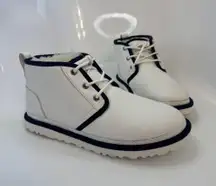 UGG Neumel Chukka Boot Men 9 White Leather 1133777 UGGplush Black Accents Ankle