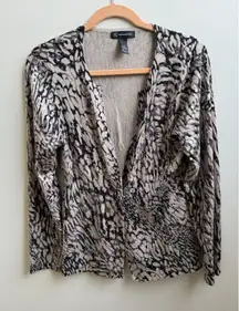 INC International Concepts All Over Sequin Animal Print Cardigan Sweater XL