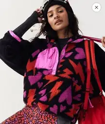 NWT Free People FP Movement Hit The Slopes Printed Fleece  Bolts Love Hearts XS