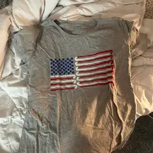 Gray Short Sleeve Tee with American Flag Design
