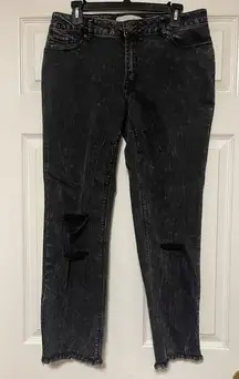 Est. 1946 Denim Women’s Black Distressed Mid-Rise Straight Jeans Raw Hem Size 10