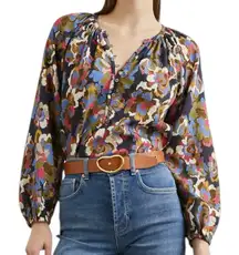 Rails Womens Size XL Navy Blue Wildflower Indi Collarless Shell Button Top Shirt