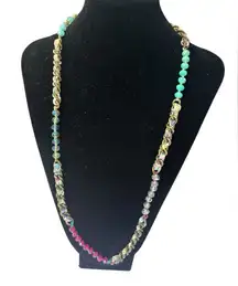 CHLOE & ISABEL Long Gold, green & purple Chain Beaded Necklace Crocheted