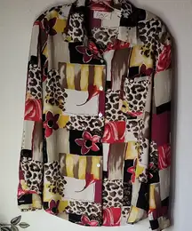Kathy Che Vintage Colorful Patterned Button-Up Shirt Size Approx XL