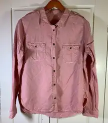 Universal Thread Pink Lyocell Button Up Shirt Womens Size L Utility Pockets