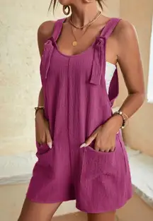 Shein LUNE Front Knot Pocket Patched Overall Romper