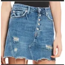 Free People We The Free denim Mini Jean skirt Distressed Button Fly Size 25