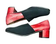 ABOUT ARIANNE Red Black Leather Block Heel Pumps Made In Spain Size 9 US (39 EU)