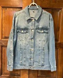 True Religion Denim Sparkle Jean Jacket Rhinestone Trim Sleeves Size Medium Y2K