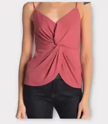 Socialite Front Twist Knot Ribbed Tank Top | Large | Coral Pink |