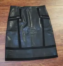 Proenza Schouler Blk Leather Cashmere Wool Chic Feminine Retro Y2K Skirt Size 10