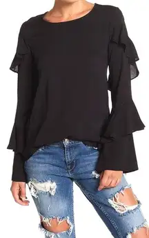 Ribbed Ruffled Sleeve Knit Blouse