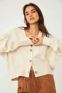 Free People Found My Friend Cardi Cozy Cream Button-Up Sweater