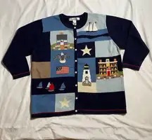 Vintage Yacht Coastal Grandmother Old Money Women’s Cardigan Flag USA Patriotic