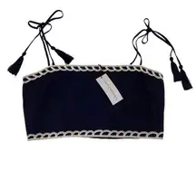 Christian Lacroix Linen Blue White Scallop Embroidered Smocked Crop Top - M NWT