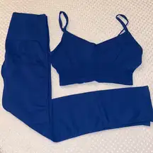 NEW Set!  Crop Tank Top Sports Bra & Legging Blue Size M/L