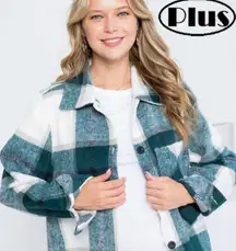 NEW 1X FLANNEL SHACKET JACKET Button Woven Twill Green White Purple Plaid NWT