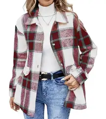 Cottage Shabby Chic Red Plaid Shirt Shacket 1XL Button Up Cabincore Cozy Fall