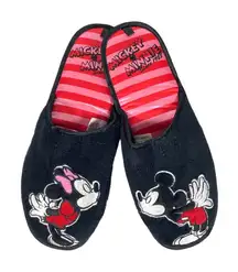 Disney Mickey Minnie Kissing Black Pink House Slippers L/XL 11/12 Comfort Cozy