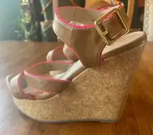 Just Fab cork wedges‎ pink and tan Size 9 GUC! Bin A