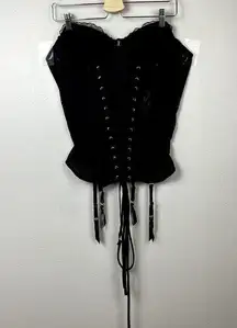 Savage X‎ Fenty XL Corset Boned Garder Belt Embroidered Black Lace Hook Closure