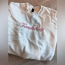 SAMPLE WITH FLAWS Female Rage Gildan Crewneck Sweatshirt Size M Ash Gray Red