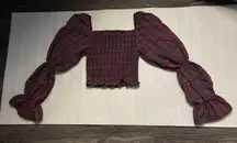 ZARA  Plaid Square Neck Crop Top Puff Sleeve XS Peasant Indie Cowgirl Western