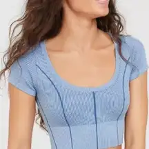 Aerie Offline Ribbed Seamless Sky Blue Crop Top Size Small