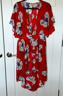 Liberty Love Red Floral Sheer Kimono Swim Cover-Up