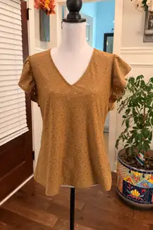 Michael Kors NWOT Brown Eyelet Lace Flutter Sleeve V-Neck Blouse