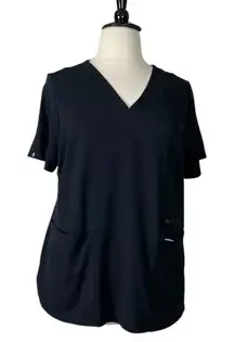 Jaanuu Women’s Scrub Top V-neck Shorr Sleeves Double Pocket Black Plus Size 2X