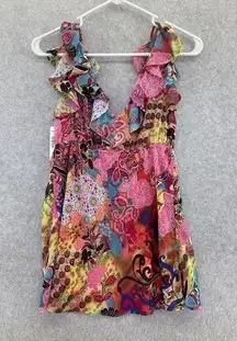 Bisou Bisou Blouse Ruffle Paisley Floral Barbie Core Size Small Sleeveless