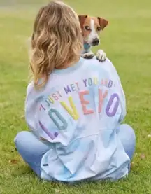 Disney Dug Spirit Jersey Sz XL Up Movie I Just Met You & I Love You Blue Tie Dye