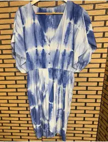 Alice + Olivia Blue And White Tie Dye Silk Blend Dress Size Large