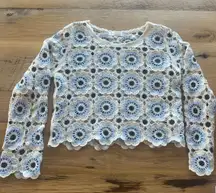 Again Crochet Blue Flower Top
