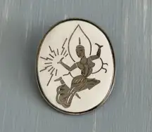 Unique Vintage Brooch Signed Japan White Enamel W Etched Niello Dancer 