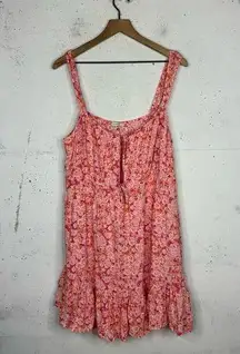 American Eagle Pink Orange Floral Peplum Ruffle Hem Mini Strap Dress XXL